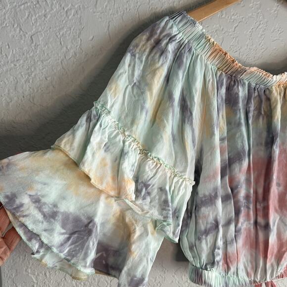 Surf Gypsy Beachy Off-Shoulder Crop Top Pastel Beach Surfer Girl Vacation Resort - Picture 5 of 6